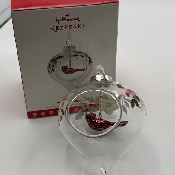Vtg 2017 Hallmark Winter Cardinal QGO1822 Glass Orb Metal Bird Keepsake Ornament - Picture 12 of 12